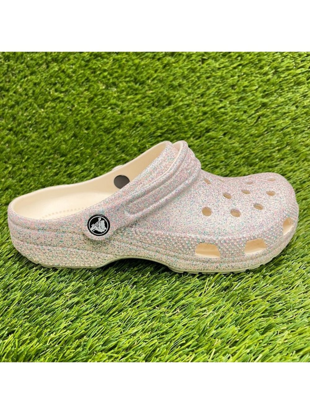 Crocs Classic Glitter Clog Girls Size 5Y Purple Blue Outdoor Slip On Sandals